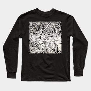 black and white garden drawing by Jo Reitze Long Sleeve T-Shirt